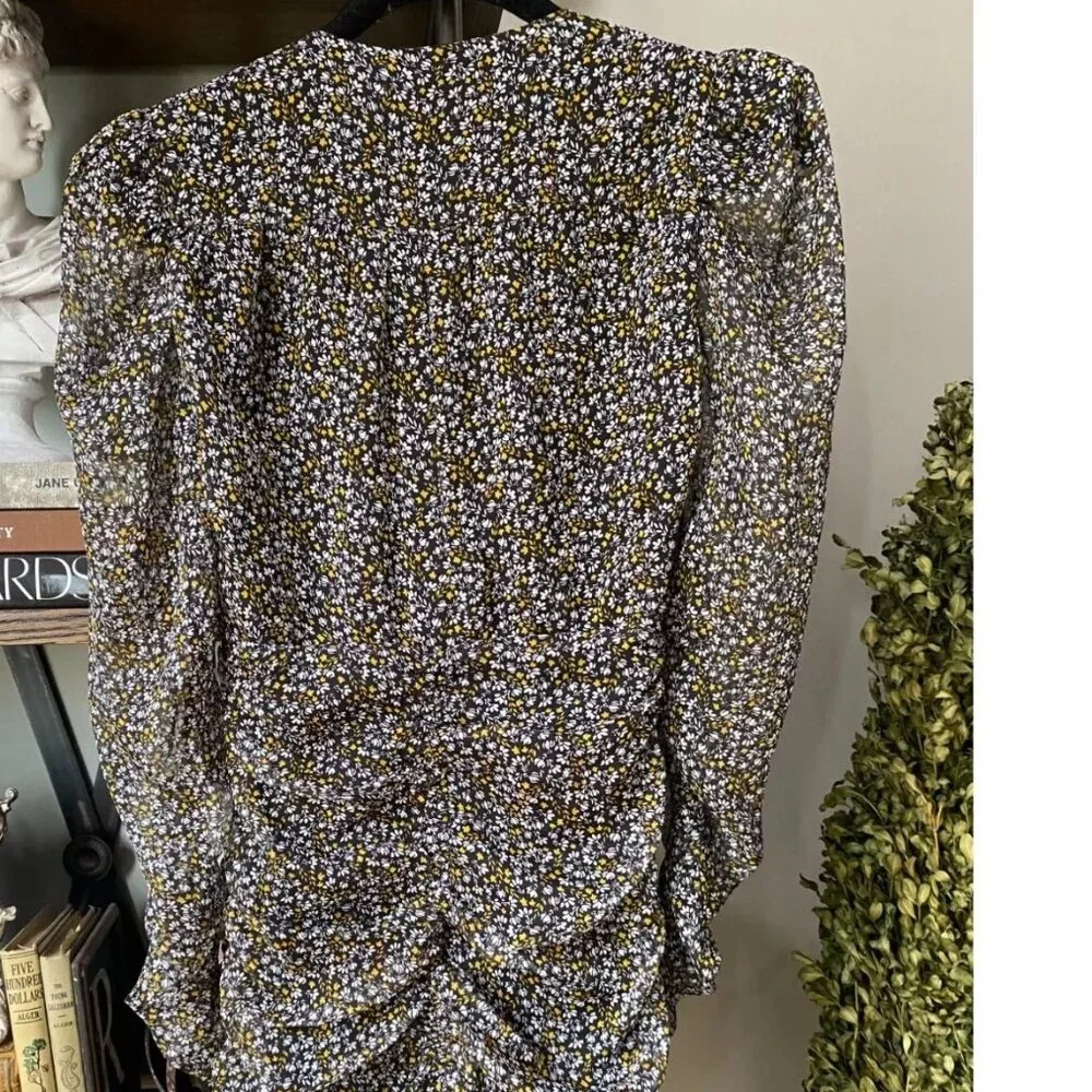 ASTR the Label Black Yellow Floral Ditsy Ruched Puff Sleeve Mini Dress - Picture 4 of 7